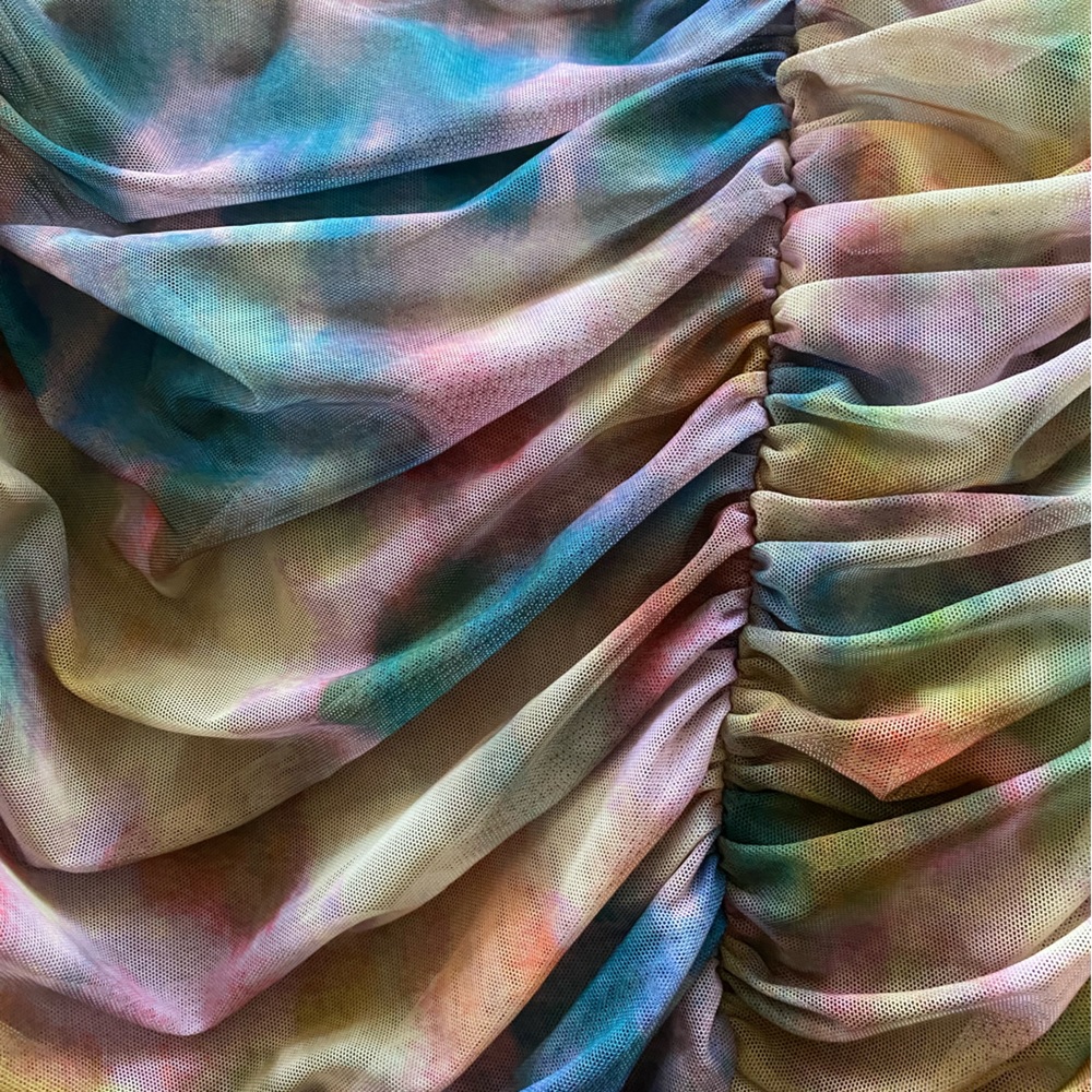 Anthropologie Multicolor Strapless Ruched Watercolor Dress